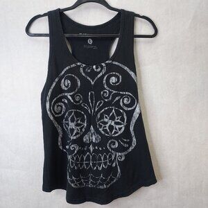 Black Matter Tank Top Women's Large Sugar Skull Racerback White Distressed Shirt